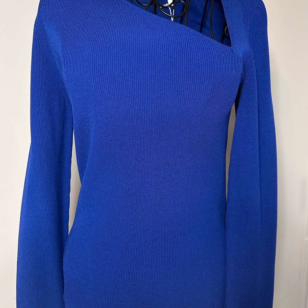 NWT Helmut Lang Vibrant Blue A-Symmetrical V-Neck Sweater